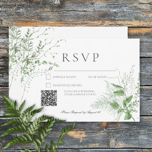 Cartons Réponse Rustic Fern Foliage Emerald Green QR Code