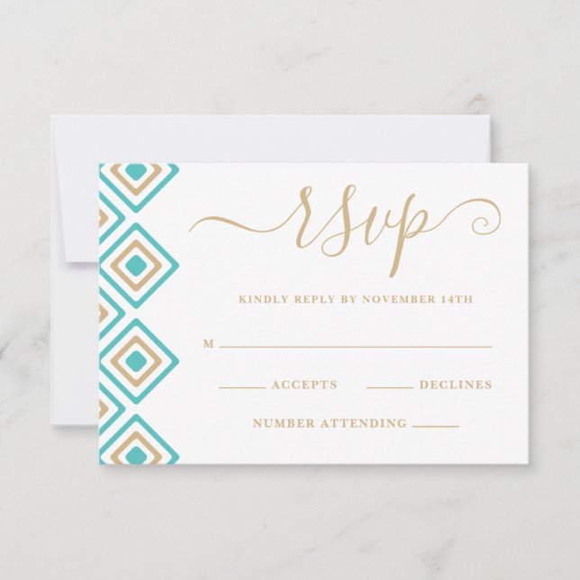 Cartons Réponse Rustic Fiesta Mariage Répondre Card Blue Diamond (Devant)