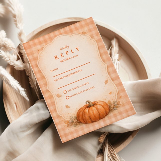 Cartons Réponse Rustic Gingham Pumpkin Fall Wedding (Créateur téléchargé)
