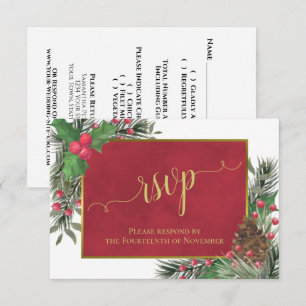 Cartons Réponse Rustic Holly & Pine Vacances ou Mariage de Noël