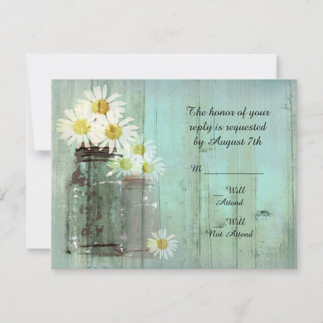 Cartons Réponse Rustic Mason Jar Et Daisy Mariage R.S.V.P (Devant)