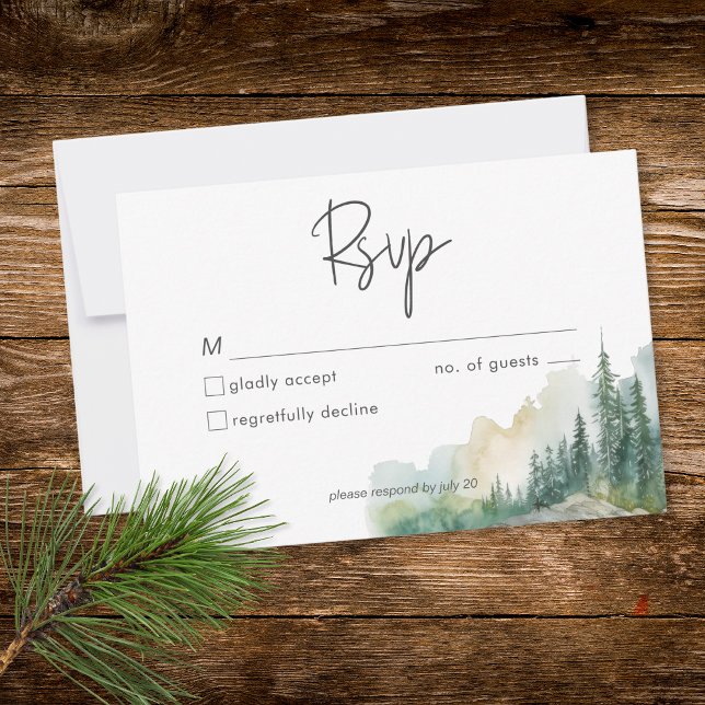 Cartons Réponse Rustic Mountain Lake Scene Watercolor Dinner (Rustic Mountain Lake Scene Watercolor Dinner RSVP Card)