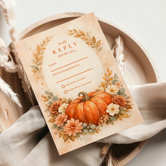 Cartons Réponse Rustic Pumpkin Floral Fall Wedding (Créateur téléchargé)