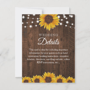 Cartons Réponse Rustic Sunflower Mariage Détails du client Info Ca