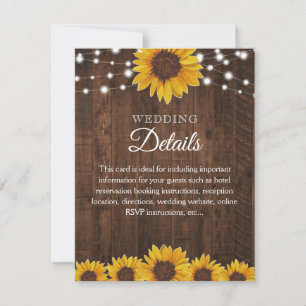 Cartons Réponse Rustic Sunflower Mariage Informations générales su