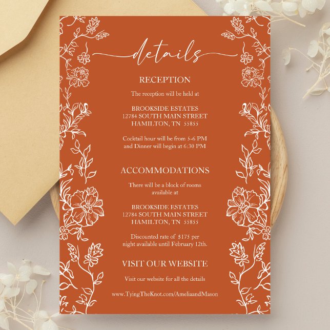 Cartons Réponse Rustic Terracotta Floral Details Enclosure Card (Rustic Terracotta Floral Details Enclosure Card)