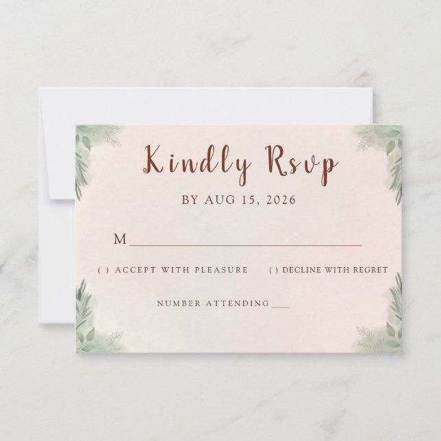 Cartons Réponse Rustic Watercolor Peach and Green Minimal Wedding (Devant)