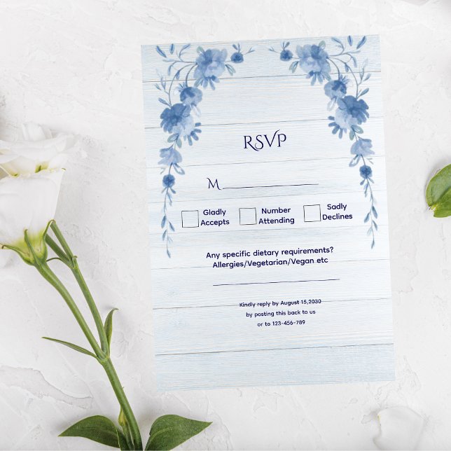 Cartons Réponse Rustic Wood  Blue Floral Elegant Wedding  (Créateur téléchargé)