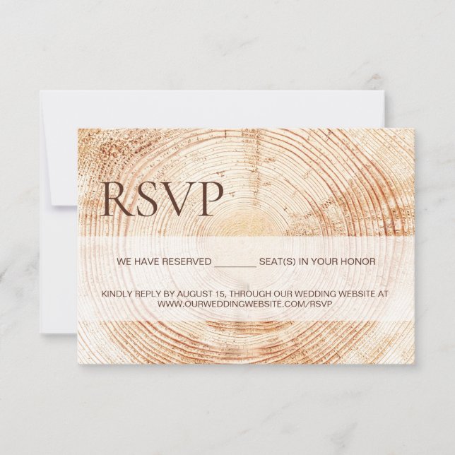 Cartons Réponse Rustic Wood Slice Tree Ring Wedding reserved seats (Devant)