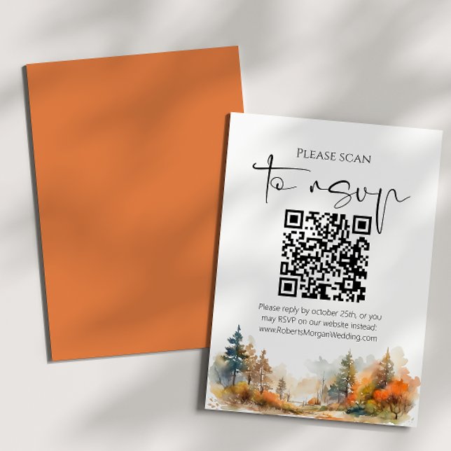 Cartons Réponse Rustic Woodland Automne Forest Code QR Mariage (Créateur téléchargé)