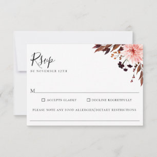 Cartons Réponse Rustique Automne Floral Mariage Allergie alimentai