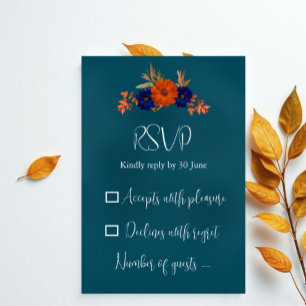 Cartons Réponse Rustique Automne Orange Navy Bleu Floral Mariage