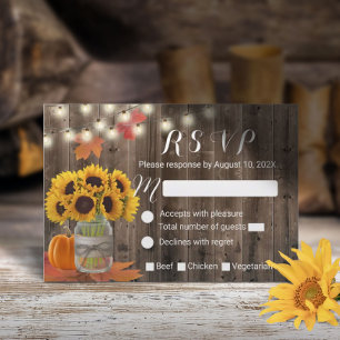 Cartons Réponse Rustique Autumn Sunflower Jar Mariage Citrouille R