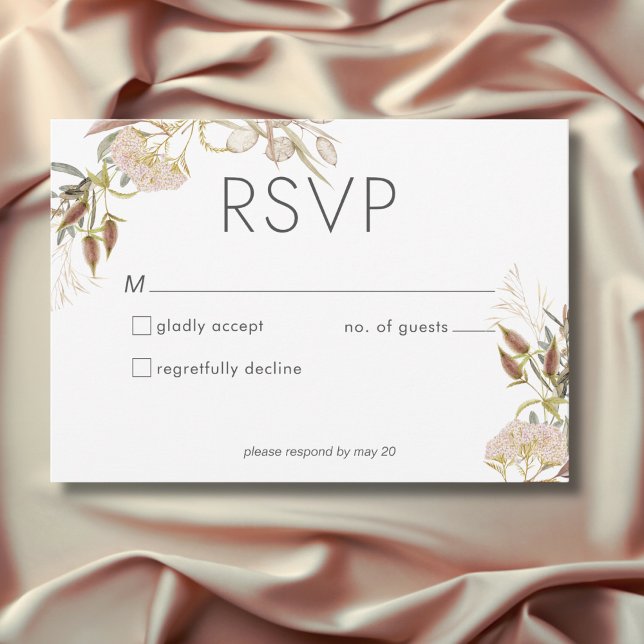 Cartons Réponse Rustique Boho Delicate Automne Fleur sauvage Maria (Rustic Boho Delicate Fall Wildflowers Wedding RSVP Card)