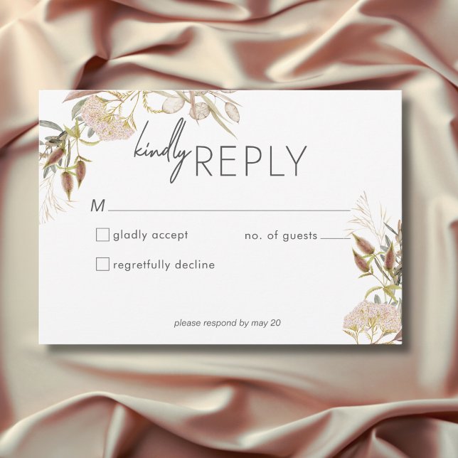 Cartons Réponse Rustique Boho Delicate Automne Fleur sauvage Maria (Rustic Boho Delicate Fall Wildflowers Wedding RSVP Card)