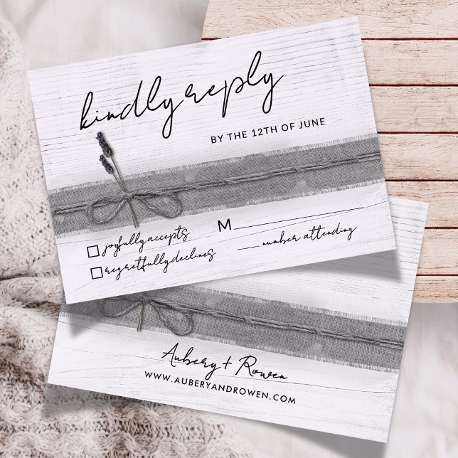 Cartons Réponse Rustique Boho Eco Faux Burlap Mariage de lavande e (Créateur téléchargé)