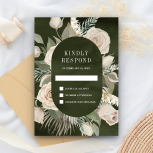 Cartons Réponse Rustique Boho Ivoire Roses Dark Sage Vert Mariage