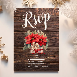 Cartons Réponse Rustique Bois Poinsettia Floral Mariage de Noël