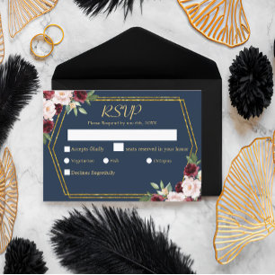 Cartons Réponse Rustique Bourgogne Floral Meal Choice Mariage