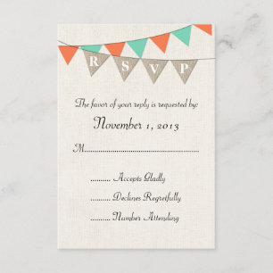 Cartons Réponse Rustique Burlap Turquoise Orange Pennant mariage R