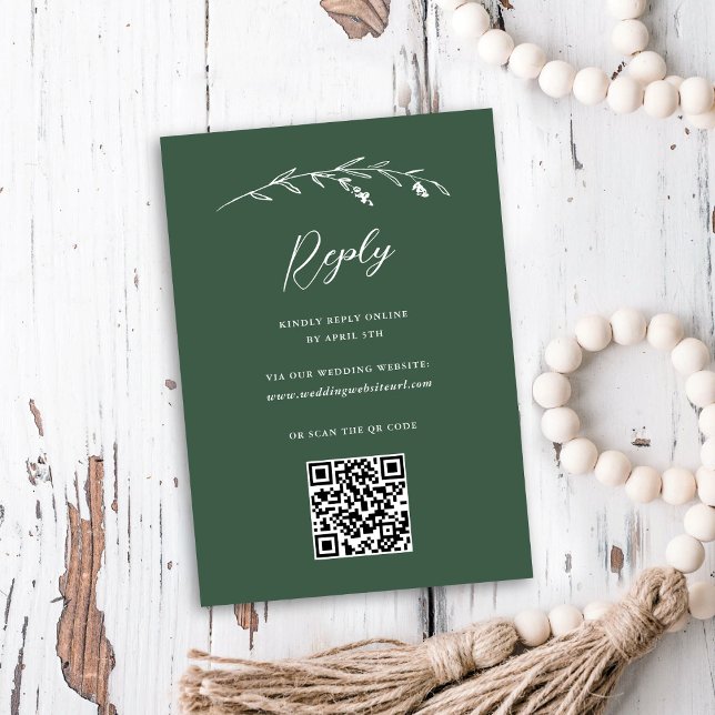 Cartons Réponse Rustique Fleur sauvage vert foncé QR Code Mariage (Créateur téléchargé)