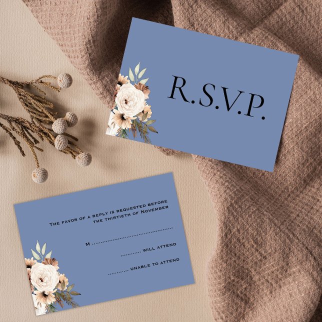 Cartons Réponse Rustique Floral Dusty Mariage bleu (Créateur téléchargé)