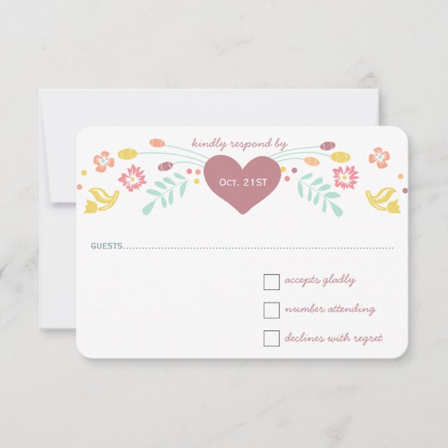 Cartons Réponse Rustique Floral Garland Folk Art Marsala Mariage (Devant)