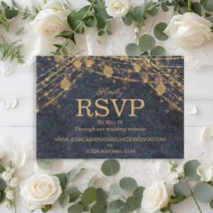 Cartons Réponse Rustique Glam Denim Blue Gold String Mariage