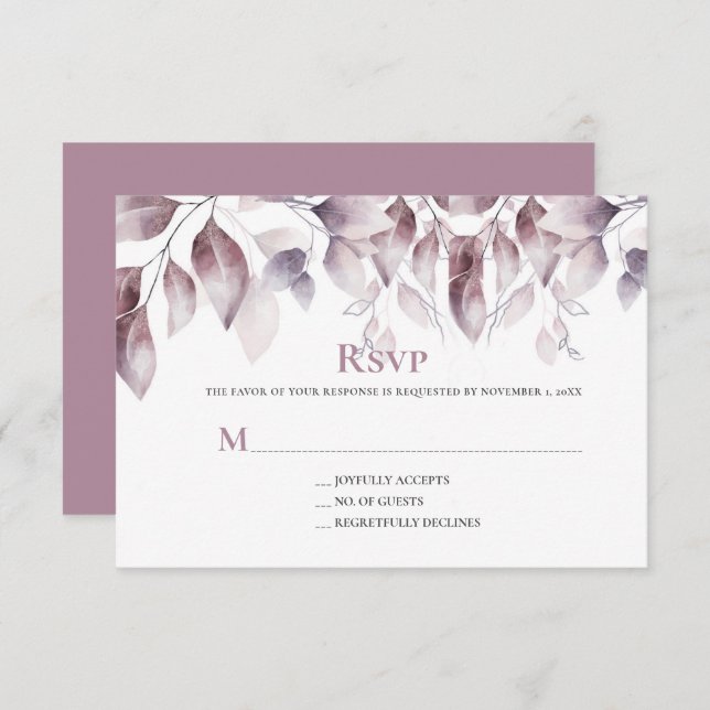 Cartons Réponse Rustique Mauve Mariage botanique rose (Devant / Derrière)