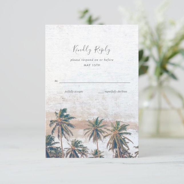 Cartons Réponse Rustique Palm Tree Beach Destination Mariage (Debout devant)