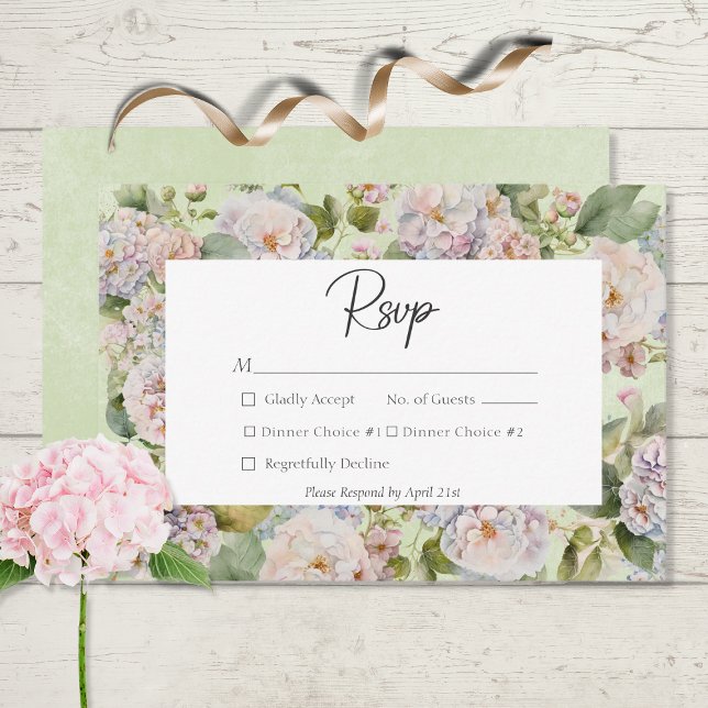 Cartons Réponse Rustique Pastel Hydrangea Floral Monogramme Sage V (Créateur téléchargé)