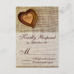 Cartons Réponse Rustique Pays Bois Burlap Coeur en bois Mariage RS