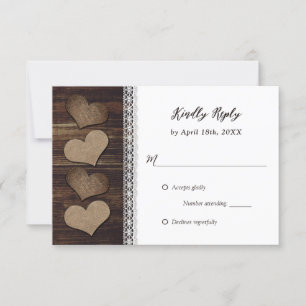 Cartons Réponse Rustique Pays Bois Burlap Coeurs dentelle Mariage
