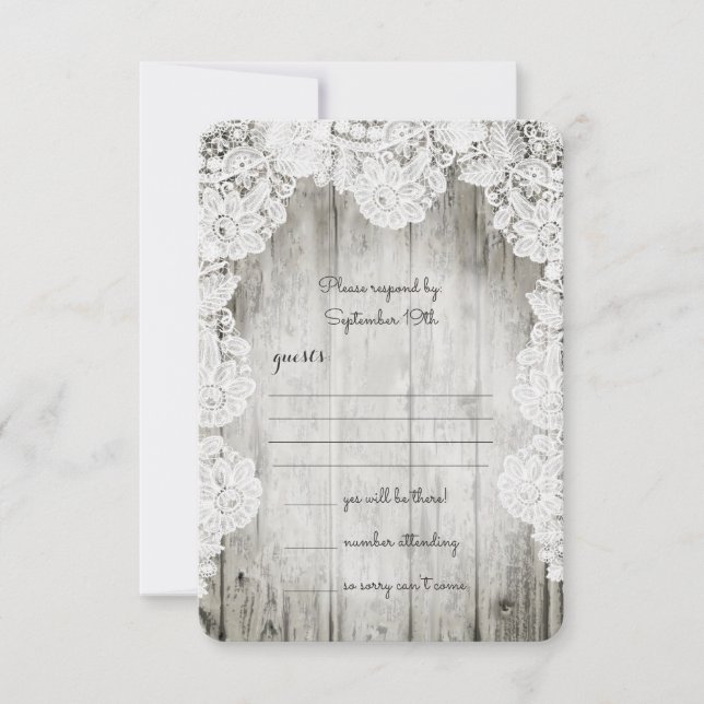 Cartons Réponse Rustique Pays Faux Lace Grange Mariage en bois (Devant)