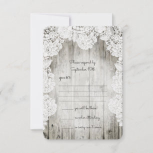 Cartons Réponse Rustique Pays Faux Lace Grange Mariage en bois