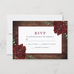 Cartons Réponse Rustique romantique Bourgogne Rose Mariage