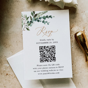 Cartons Réponse Rustique Sage QR Code Greenery Gold Mariage