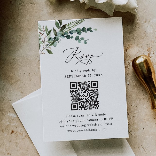 Cartons Réponse Rustique Sage QR Code Mariage de verdure (Créateur téléchargé)