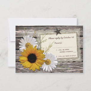 Cartons Réponse Rustique Sunflower Daisy Mariage de dentelle Répon