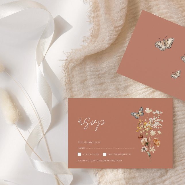 Cartons Réponse Rustique Terracotta Automne Fleur sauvage Mariage (Créateur téléchargé)