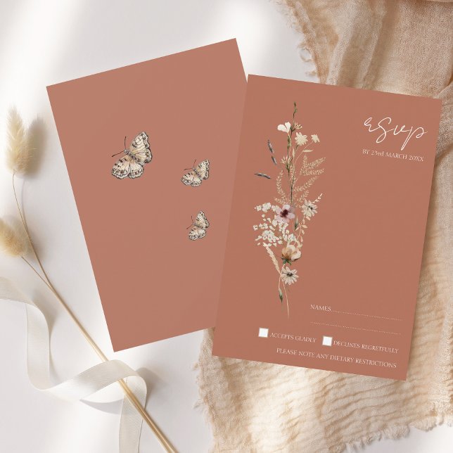 Cartons Réponse Rustique Terracotta Automne Fleur sauvage Mariage (Créateur téléchargé)