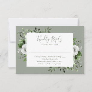 Cartons Réponse Sage Green Elegant Botanique Floral Mariage