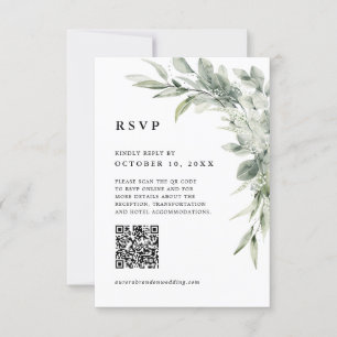 Cartons Réponse Sage Green Eucalyptus Minimaliste Botanique QR cod