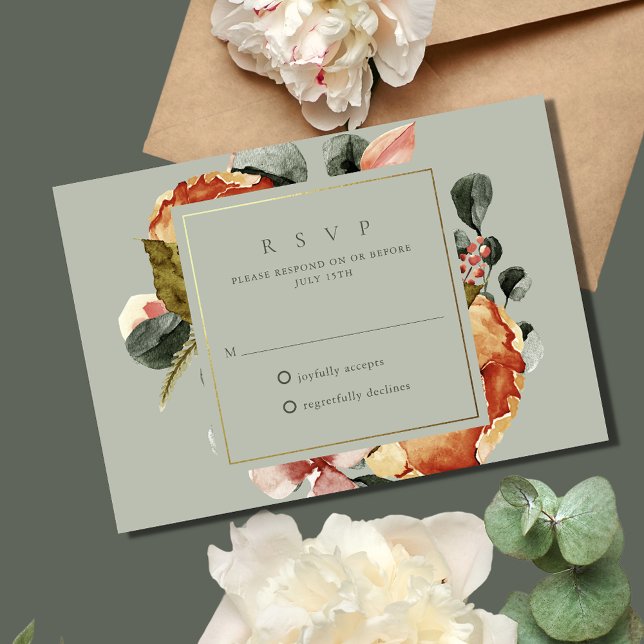 Cartons Réponse Sage Green Floral Garden Mariage (Sage Green Floral Garden Wedding RSVP Card)