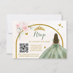 Cartons Réponse Sage Green Gold Princess Butterfly Mis Quince QR