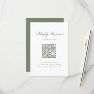 Cartons Réponse Sage Green Leaf Monogram Crest QR Code Mariage