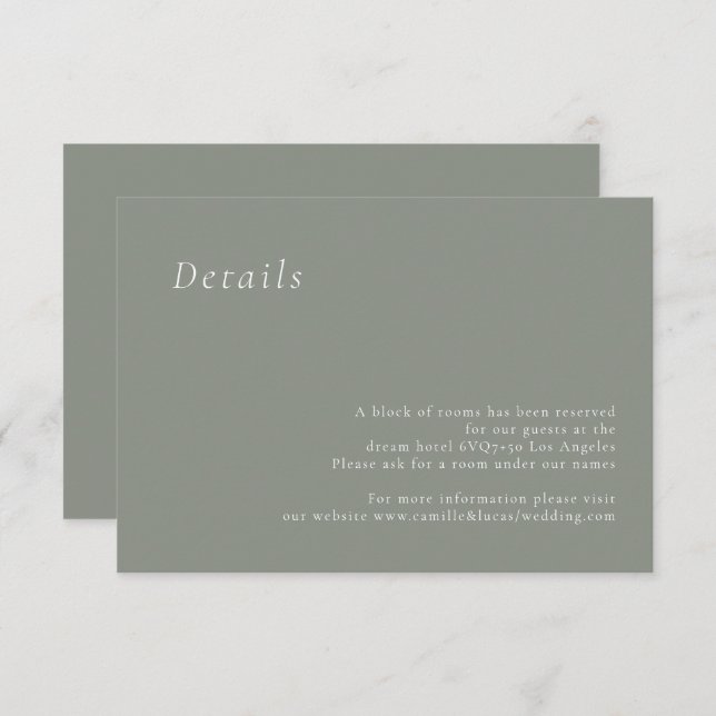 Cartons Réponse Sage Green Minimalist Elegant Wedding Details card (Devant / Derrière)