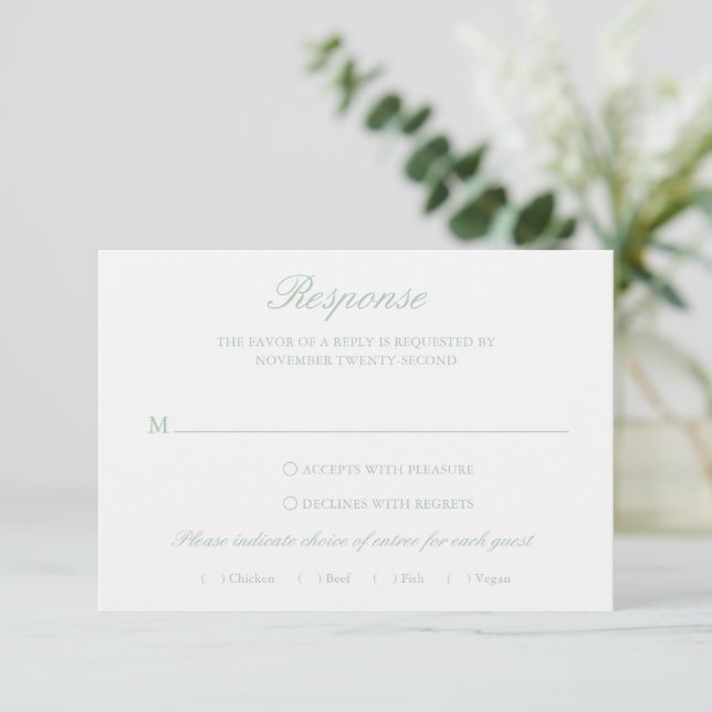 Cartons Réponse Sage Green Wreath Monogramme Mariage élégant (Debout devant)