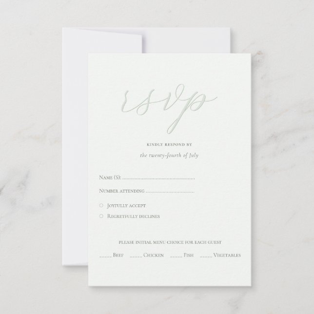 Cartons Réponse Sage moderne vert QR Code Initiales Mariage (Devant)