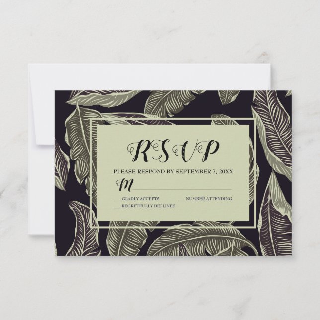 Cartons Réponse Sage Vert Feuillage Tropical Script Noir (Devant)